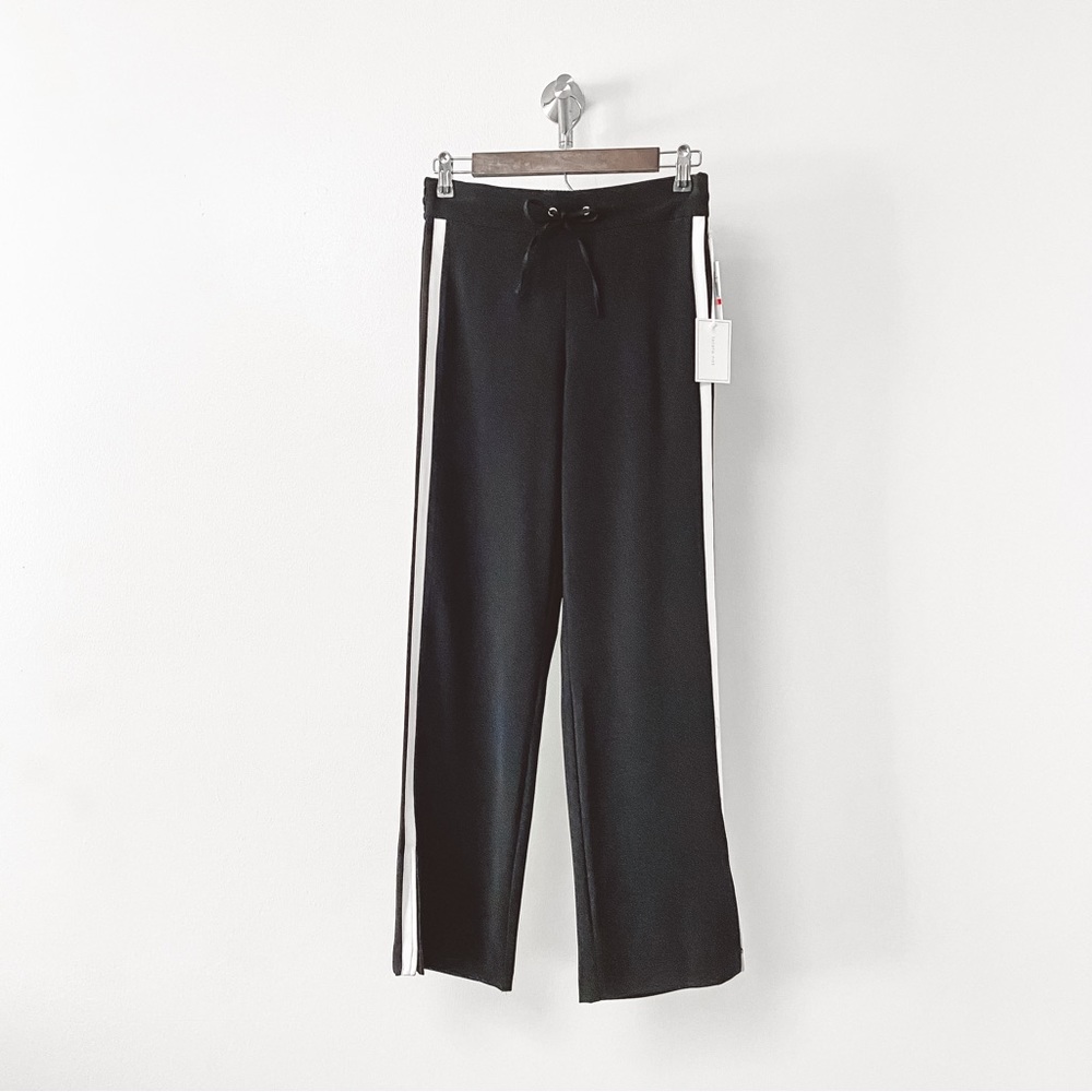 1. State Game On Striped Stretch Casual Chic Athletic Flare Pants Rich Black